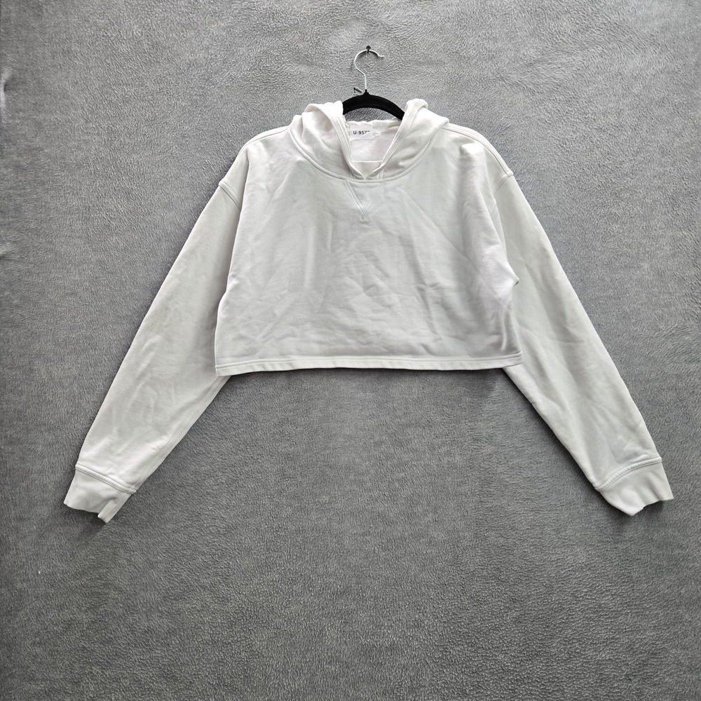 Lululemon Women Hoodie 14 White All Yours Cropped Logo Long Sleeve READ